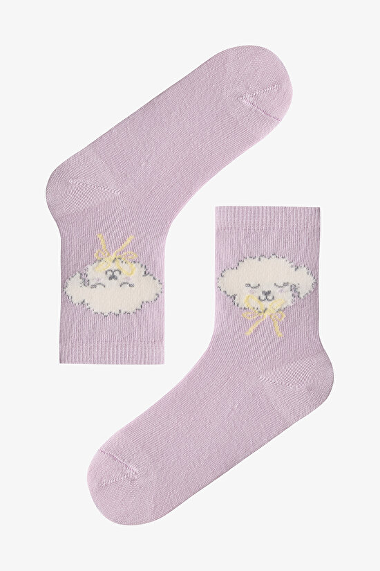 Lila Kız Çocuk Cute Dog 4'lü Soket Çorap - 2