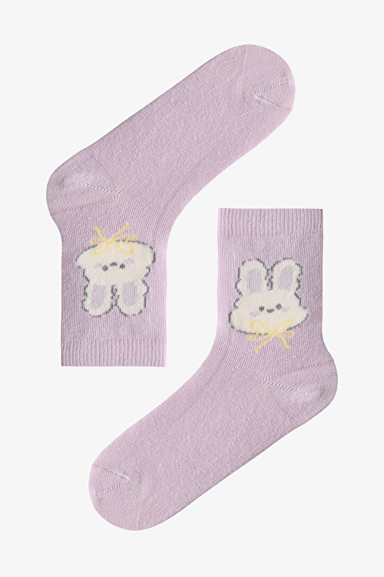 Lila Kız Çocuk Cute Dog 4'lü Soket Çorap - 3