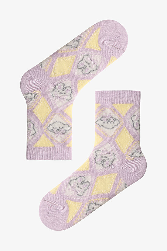 Lila Kız Çocuk Cute Dog 4'lü Soket Çorap - 4