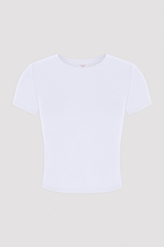 Crew Neck White Basic T-Shirt - 4