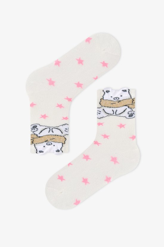 Kız Çocuk Pembe Snowy Bears Ayı Desenli Pamuklu 3 Çift Soket Çorap - 2