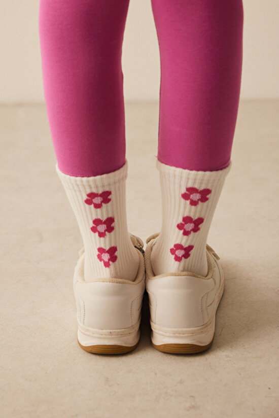 Kız Çocuk Çiçekli Soket Çorap - 1