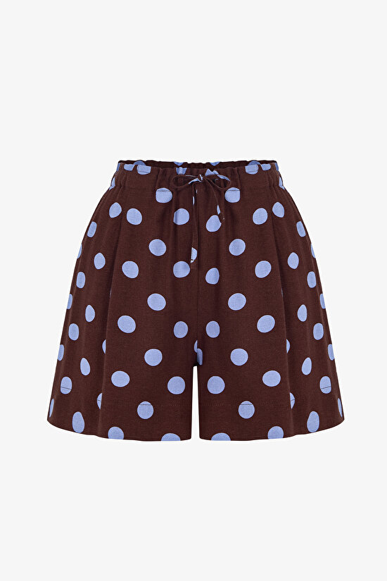 Puantiyeli Pile Detaylı Yüksek Bel Şort - 1