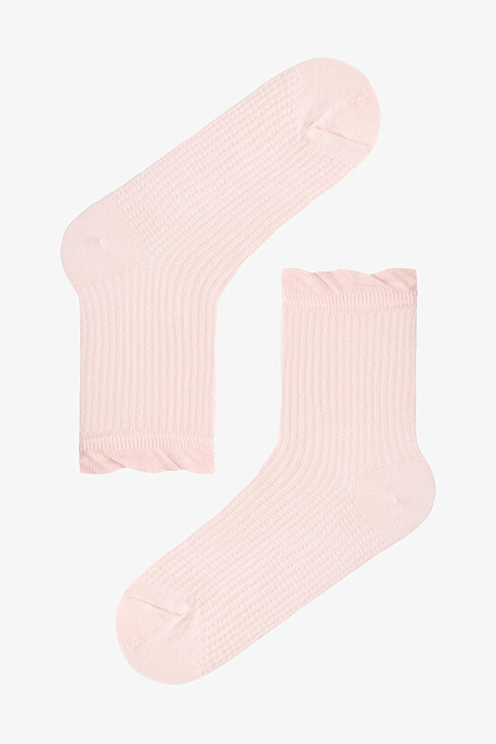 Pembe - Sarı Ruffle Floral 3'lü Soket Çorap - 3