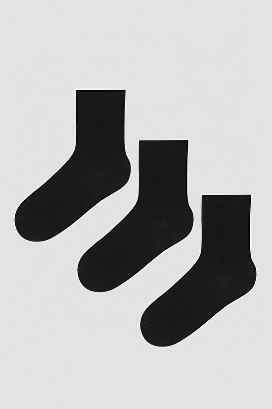 Unisex Siyah Basic 3 lü Soket Çorap Seti - 1