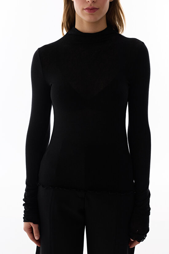 Black Mock Neck Cashmere Top - 5
