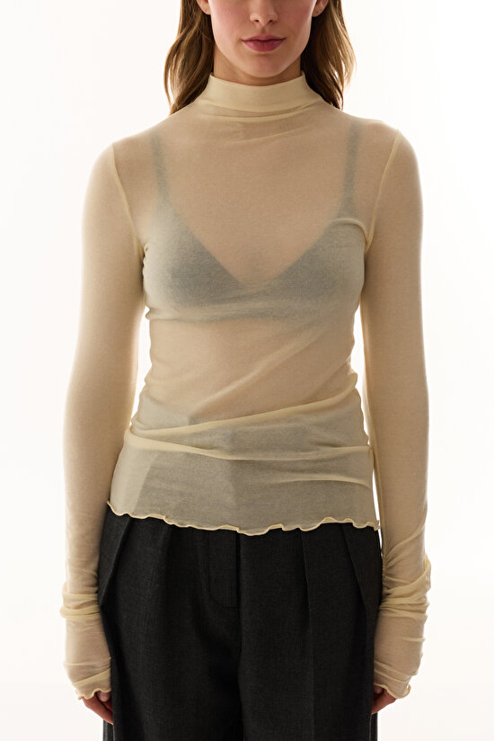Ecru Mock Neck Cashmere Top - 2