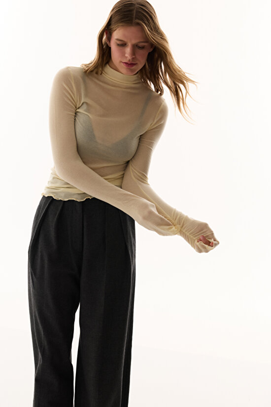 Ecru Mock Neck Cashmere Top - 4