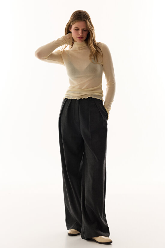 Ecru Mock Neck Cashmere Top - 5