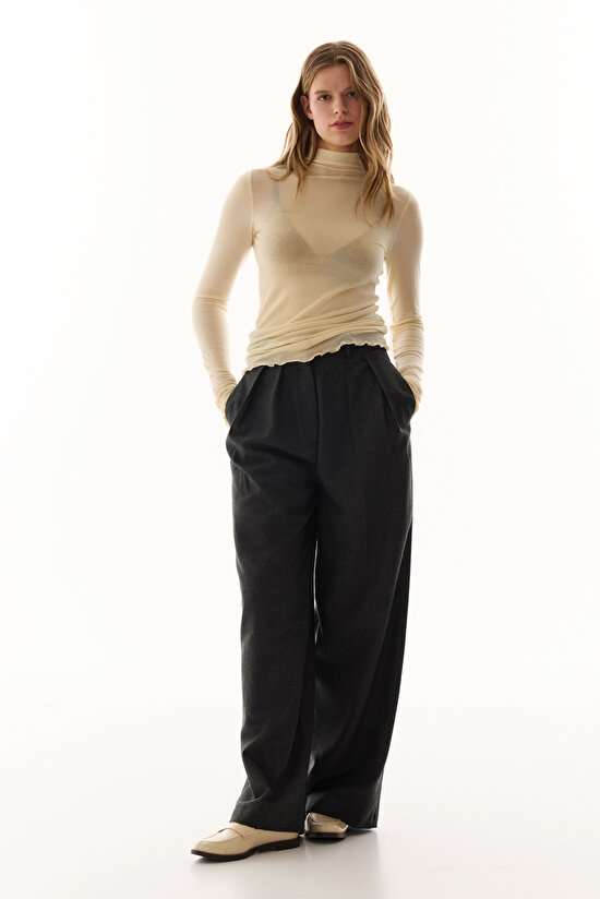 Ecru Mock Neck Cashmere Top - 6