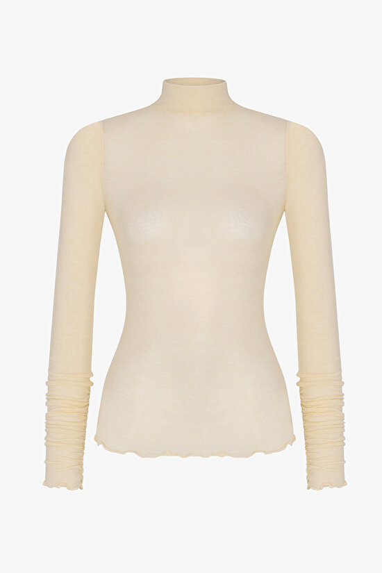 Ecru Mock Neck Cashmere Top - 9