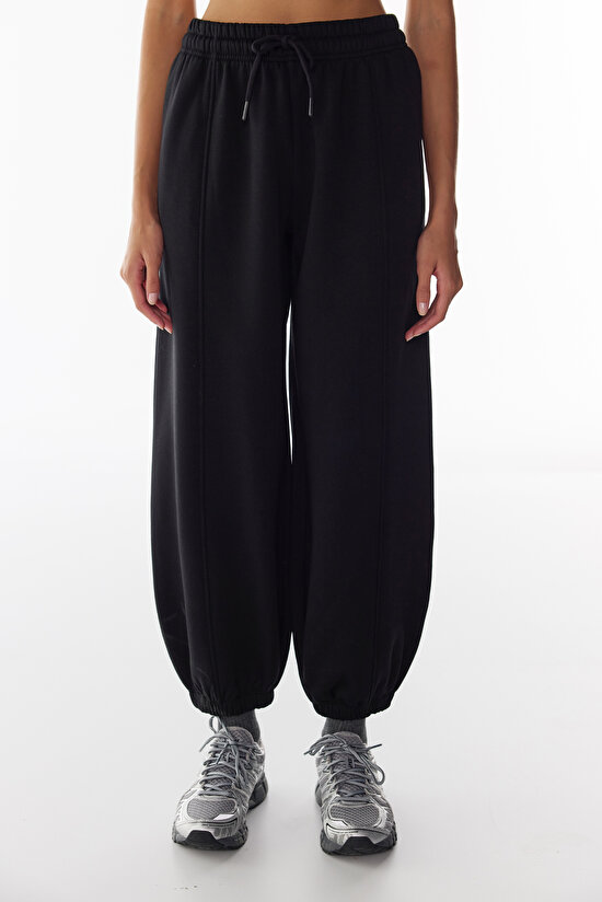 Black Stitch Balloon Cut Brushed Sweatpants - 2