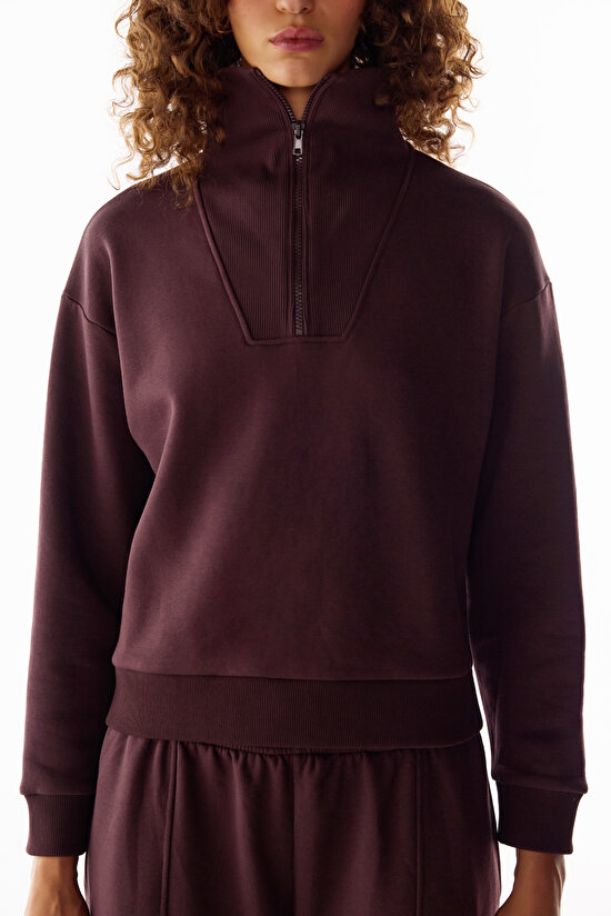 Dark Burgundy Stitch Balloon Cut Brushed Sweatpants - 3