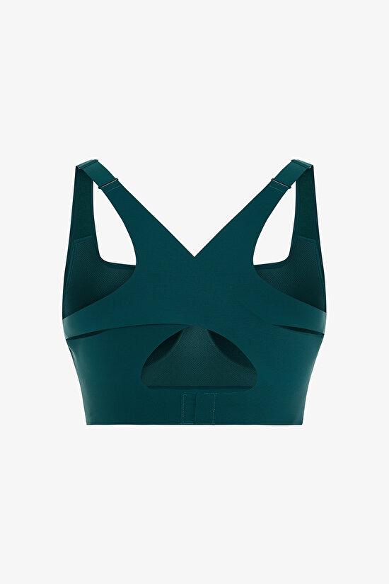 Petrol Yeşili Stretch360 Orta Destek Çapraz Sırt Detaylı Kaydırmaz Askılı Cross Back Spor Sütyeni - 9