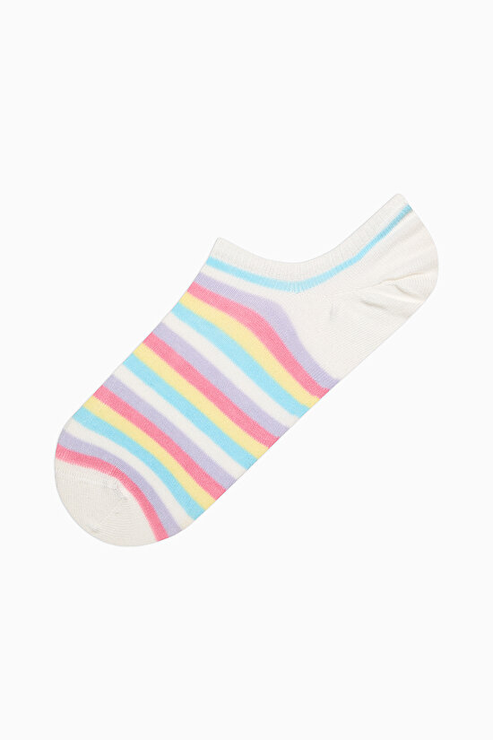 3 Çift Pamuklu Renkli Çizgili Burun Dikişsiz Burun Dikişsiz Sneaker Çorap - 4