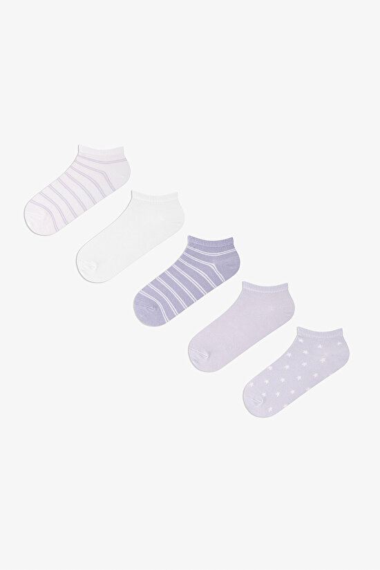 5 Çift Pamuklu Yıldız Desenli Patik Çorap - 1