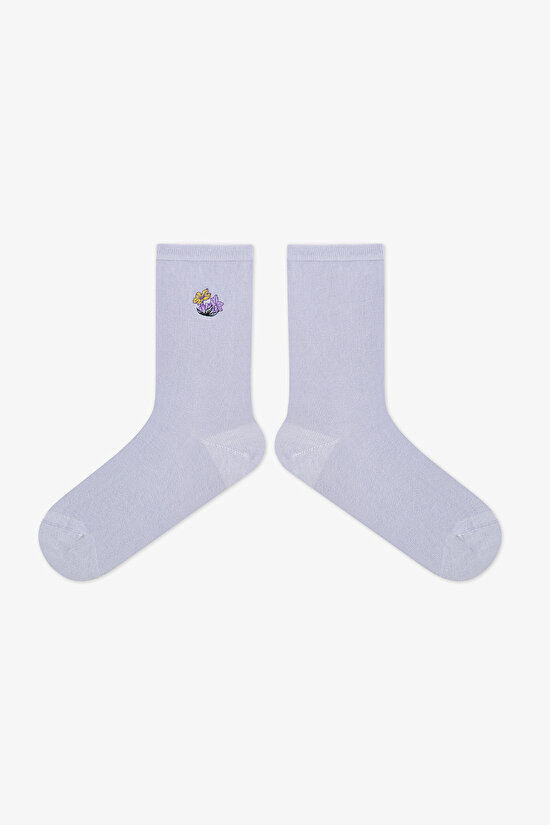 2 Çift Burun Dikişsiz Pamuklu Renkli Çiçek Desenli Soket Çorap - 3