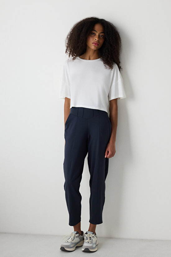 Modal Crop Kırık Beyaz Tişört - 3