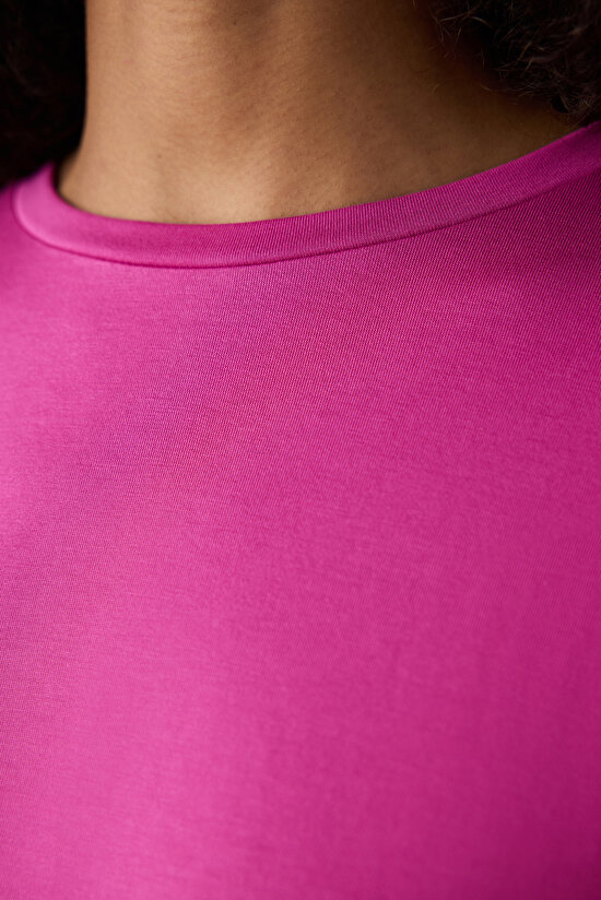 Modal Crop Fuşya Tişört - 5