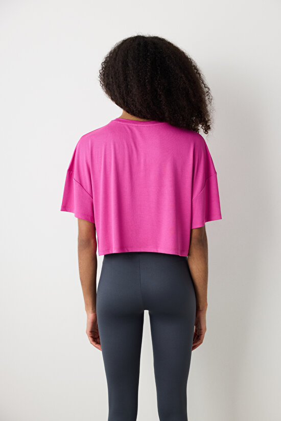 Modal Crop Fuşya Tişört - 6
