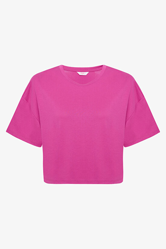 Modal Crop Fuşya Tişört - 7