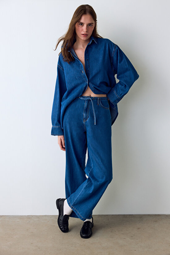 Dark Denim Relax Oversize Long Sleeve Shirt - 5