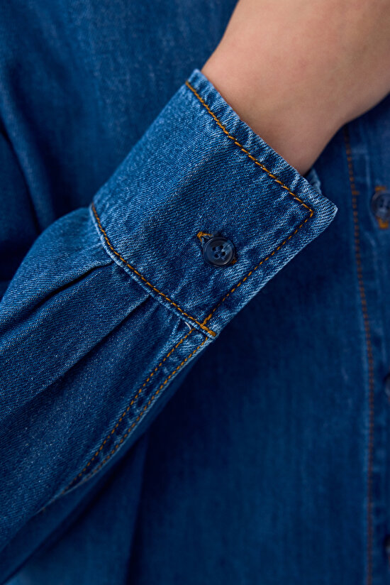 Dark Denim Relax Oversize Long Sleeve Shirt - 7