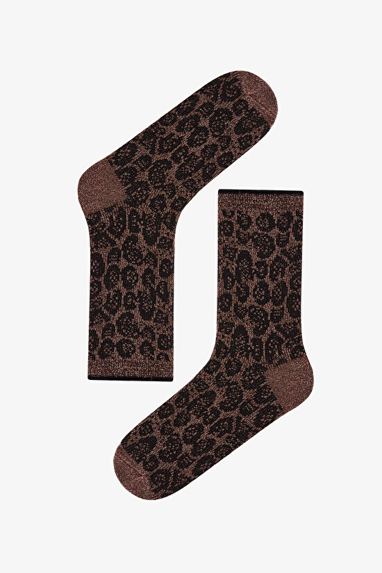 Black Brown Shiny Leopard Cotton Glitter 2 Pack Ankle Socks - 3