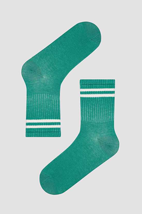 Retro 1980 Beyaz-Yeşil 2li Soket Çorap - 3