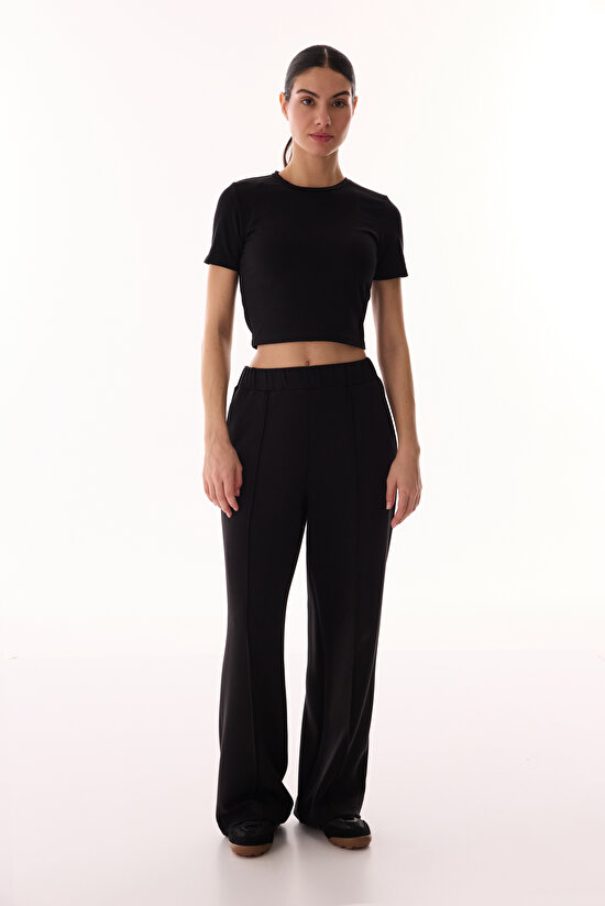 Black Wide Leg Nervour Jogger Pants - 4