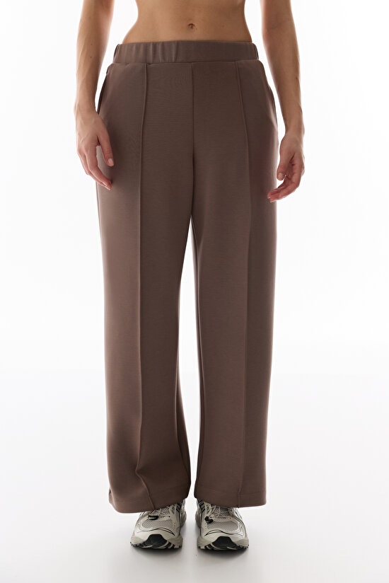 Gri Nervürlü Yüksek Bel Geniş Paça Pantolon - 2