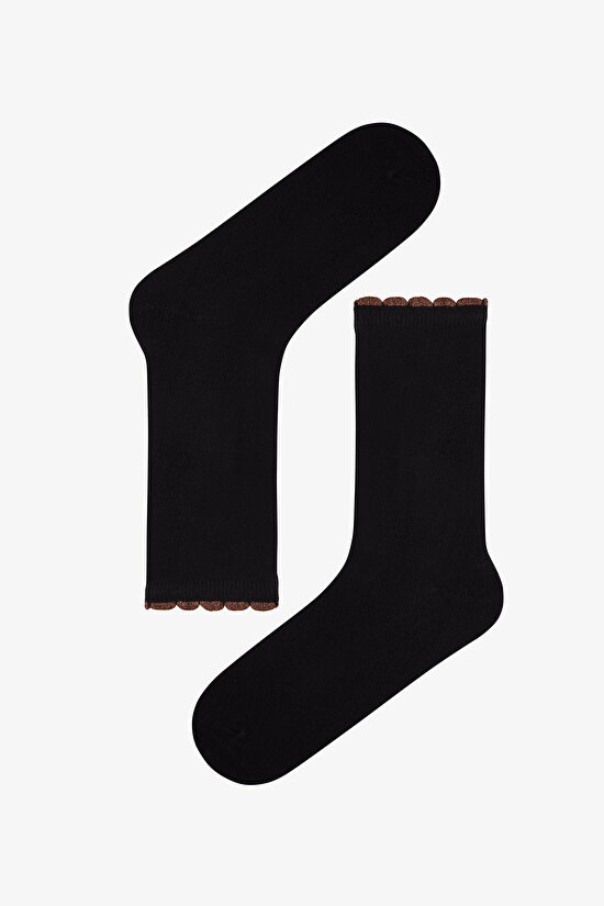 Black Glitter Fırfırlı Cotton 5 Pack Ankle Socks - 2