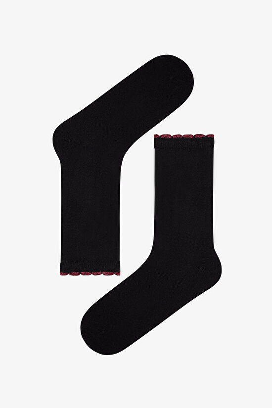 Black Glitter Fırfırlı Cotton 5 Pack Ankle Socks - 3