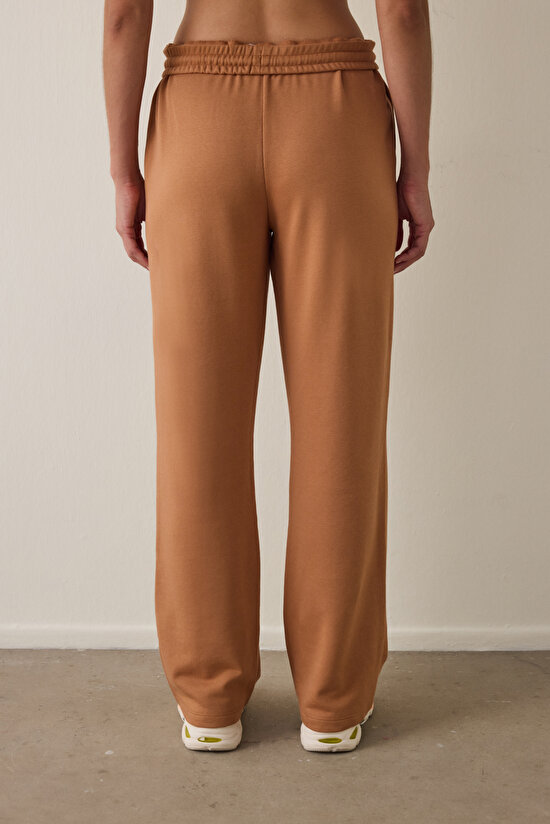 Light Brown Foldable Oversize Mid Waist Tie Detailed Sweatpants - 3