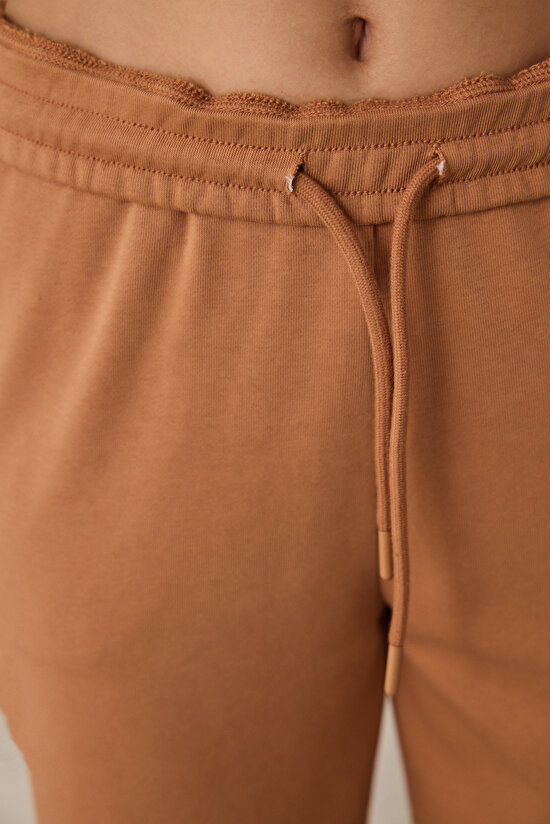 Light Brown Foldable Oversize Mid Waist Tie Detailed Sweatpants - 5