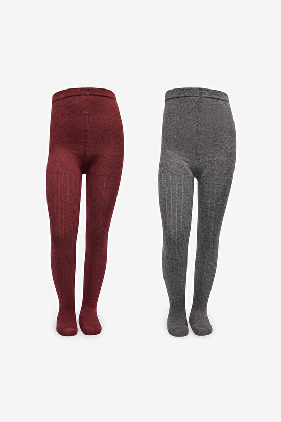 Pretty Rib Bordo  2li Külotlu Çorap - 5