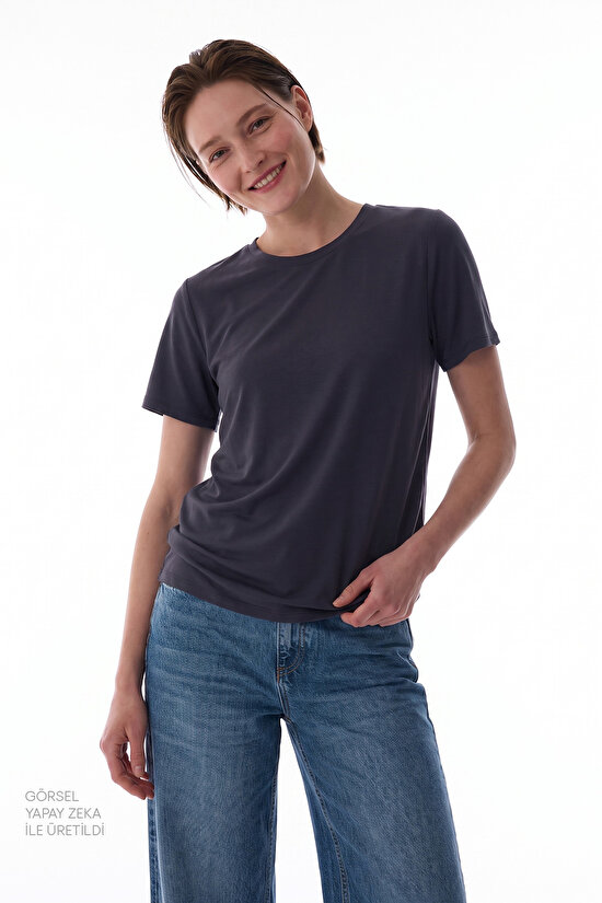 Black Anthracite Modal Short Sleeve T-Shirt - 3