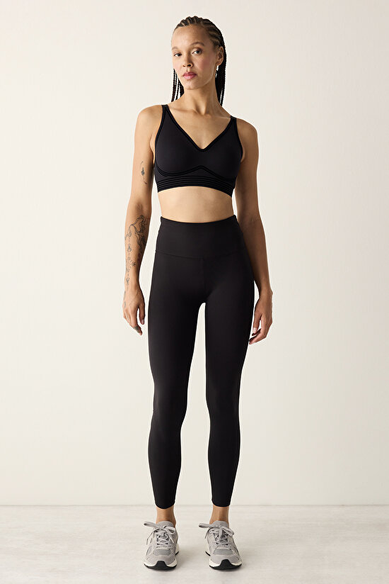 Siyah Orta Destek Flock Spor Sütyeni - 3