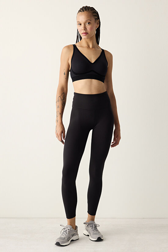 Siyah Orta Destek Flock Spor Sütyeni - 4