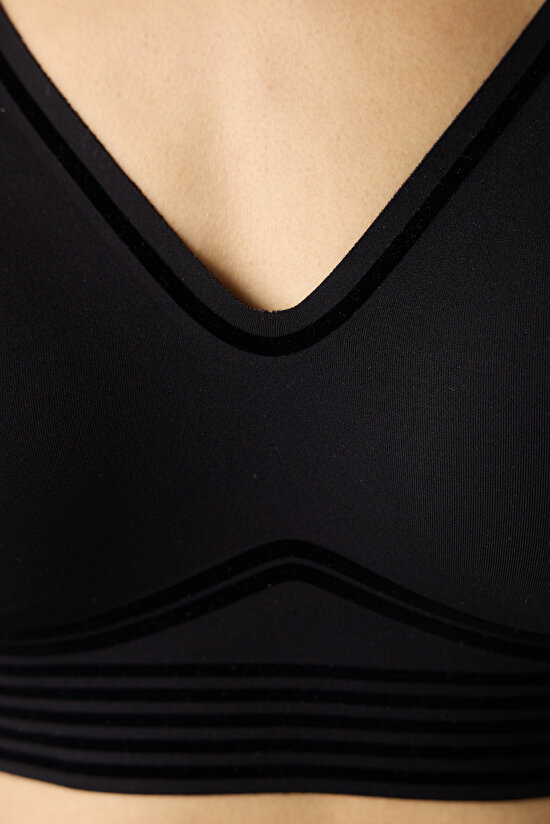 Siyah Orta Destek Flock Spor Sütyeni - 6
