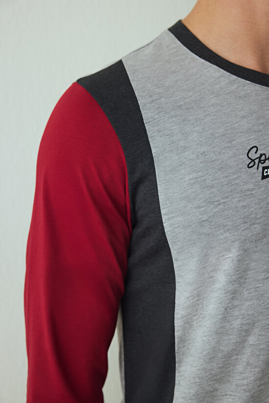 Erkek Speedmaster Slogan Baskılı Bisiklet Yaka Pamuklu Uzun Kollu Pijama Takımı - 5