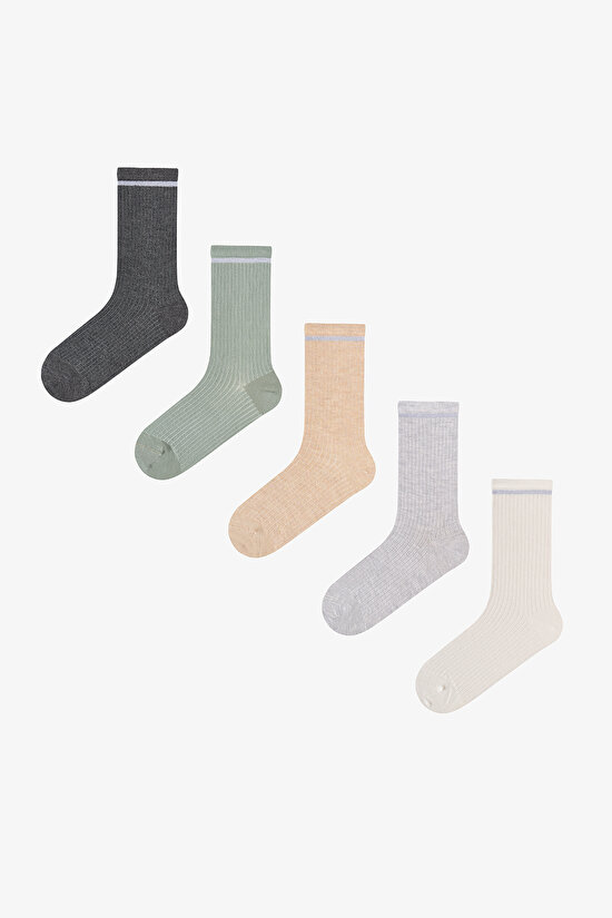 Mixed Shiny Nature Striped Cotton Glitter 5 Pack Ankle Socks - 1