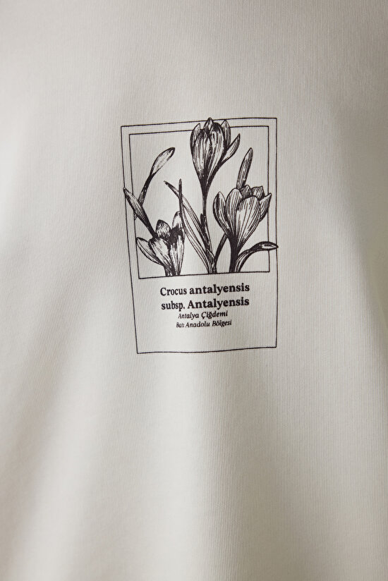Light Beige Antalya Crocus Crew Neck Floral Printed Sweatshirt - Inspired by Flora - 6