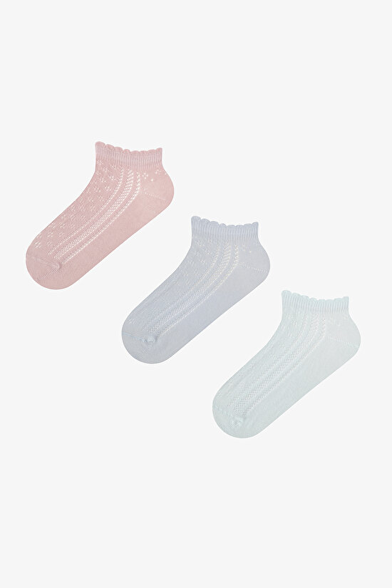 3 Çift Pamuklu Ajurlu Fırfırlı Patik Çorap - 1