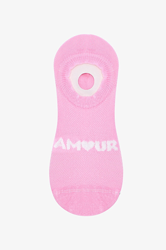 3 Çift Burun Dikişsiz Pamuklu Renkli Amour Slogan Desenli Sneaker Çorap - 3