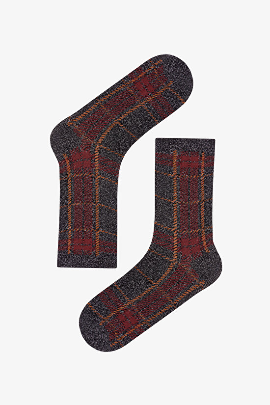 Burgundy Black Vintage Lace Striped Cotton 2 Pack Ankle Socks - 2