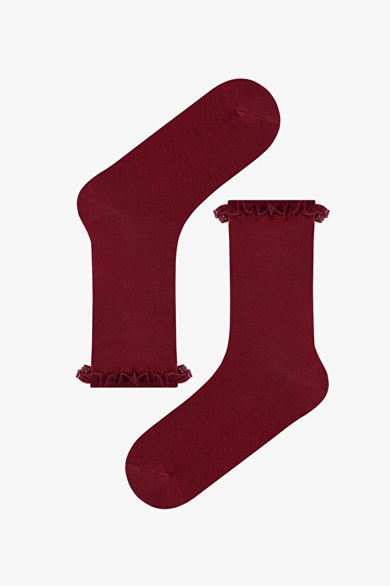 Burgundy Black Vintage Lace Striped Cotton 2 Pack Ankle Socks - 3