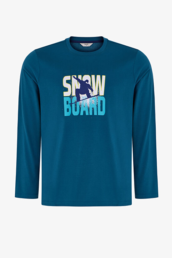 Erkek Winter Board Geometrik Desenli Pantolon Uzun Kollu Pijama Takımı - 2
