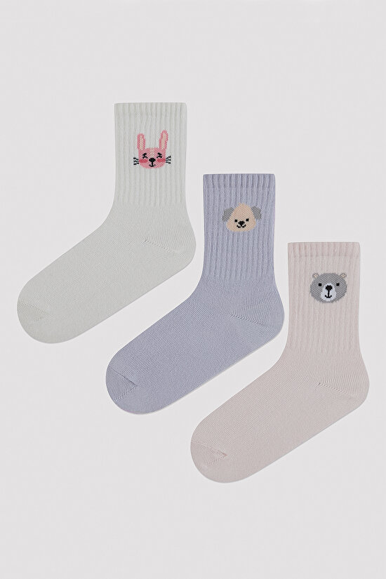 Kız Çocuk Cute Animals 3 lü Soket Çorap - 1