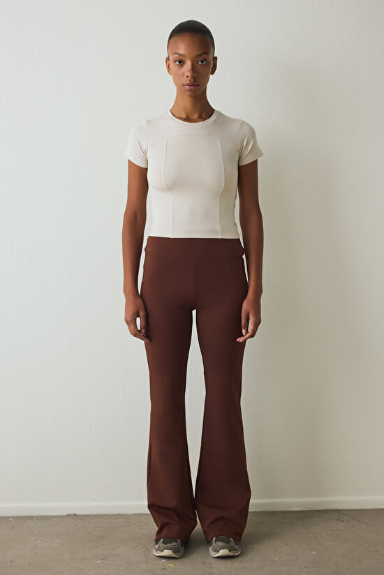 Cappuccino Easy High Waist Slim Fit Bell Bottom Trousers - 1